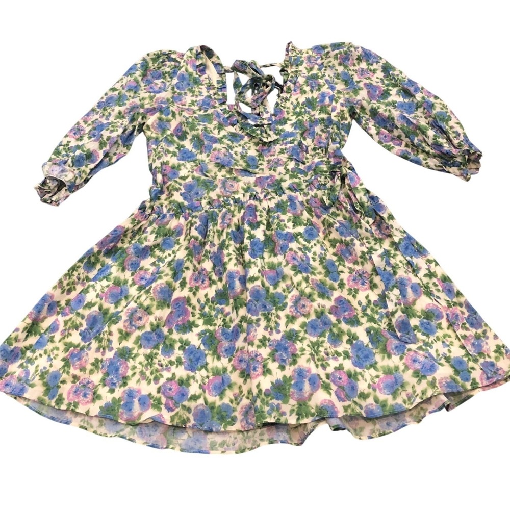 For Love & Lemons Bridget Mini Dress in Wisteria Womens Large Floral Babydoll